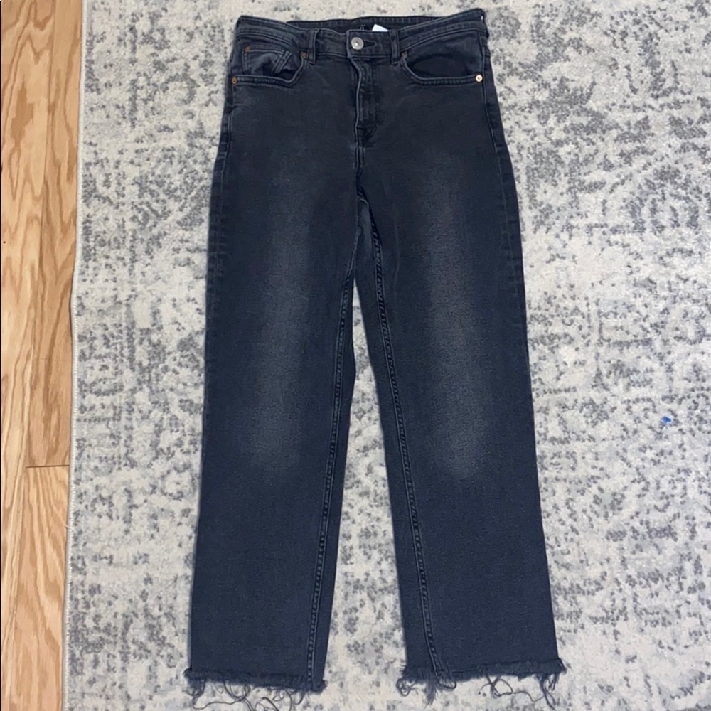 H&M Black High Waisted Cropped Flared Jeans